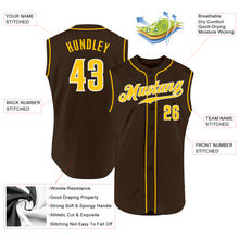Load image into Gallery viewer, Custom Brown Gold-White Authentic Sleeveless Baseball Jersey
