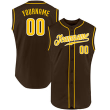 Load image into Gallery viewer, Custom Brown Gold-White Authentic Sleeveless Baseball Jersey