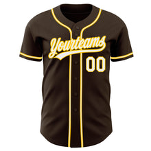 Load image into Gallery viewer, Custom Brown White-Gold Authentic Baseball Jersey