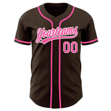 Load image into Gallery viewer, Custom Brown Pink-White Authentic Baseball Jersey