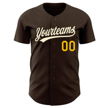 Load image into Gallery viewer, Custom Brown Cream-Gold Authentic Baseball Jersey