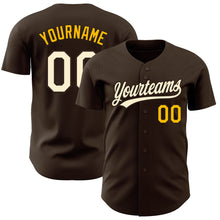 Load image into Gallery viewer, Custom Brown Cream-Gold Authentic Baseball Jersey