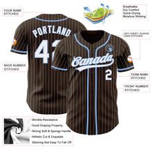 Load image into Gallery viewer, Custom Brown White Pinstripe Light Blue Authentic Baseball Jersey