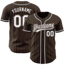 Load image into Gallery viewer, Custom Brown White Pinstripe Gray Authentic Baseball Jersey