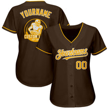 Load image into Gallery viewer, Custom Brown Gold-White Authentic Baseball Jersey
