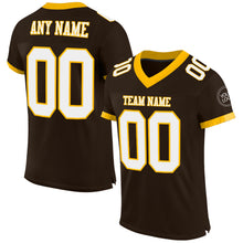 Load image into Gallery viewer, Custom Brown White-Gold Mesh Authentic Football Jersey