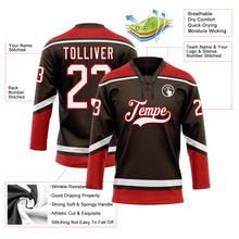 Load image into Gallery viewer, Custom Brown White-Red Hockey Lace Neck Jersey