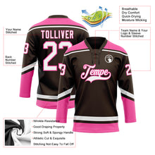 Load image into Gallery viewer, Custom Brown White-Pink Hockey Lace Neck Jersey