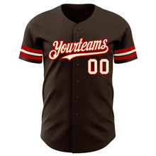 Load image into Gallery viewer, Custom Brown Cream-Red Authentic Baseball Jersey