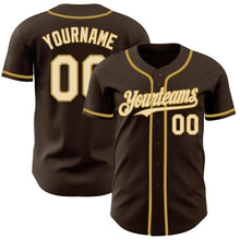 Load image into Gallery viewer, Custom Brown Cream-Old Gold Authentic Baseball Jersey