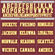 Load image into Gallery viewer, Custom Burgundy White-Gold Mesh Authentic Throwback Football Jersey
