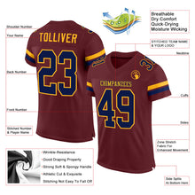 Load image into Gallery viewer, Custom Burgundy Navy-Gold Mesh Authentic Football Jersey