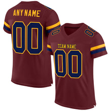 Load image into Gallery viewer, Custom Burgundy Navy-Gold Mesh Authentic Football Jersey
