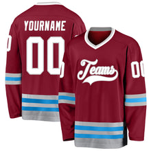 Load image into Gallery viewer, Custom Burgundy White-Blue Hockey Jersey