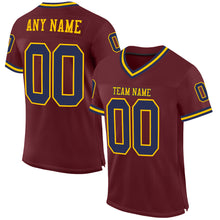 Load image into Gallery viewer, Custom Burgundy Navy-Gold Mesh Authentic Throwback Football Jersey