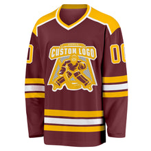 Load image into Gallery viewer, Custom Burgundy Gold-White Hockey Jersey