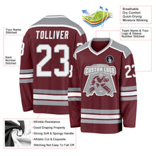Load image into Gallery viewer, Custom Burgundy White-Gray Hockey Jersey