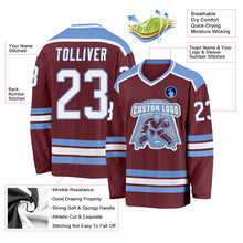 Load image into Gallery viewer, Custom Burgundy White-Light Blue Hockey Jersey