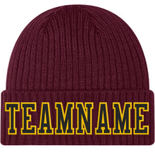 Load image into Gallery viewer, Custom Burgundy Black-Gold Stitched Cuffed Knit Hat