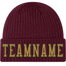 Load image into Gallery viewer, Custom Burgundy Old Gold-Black Stitched Cuffed Knit Hat