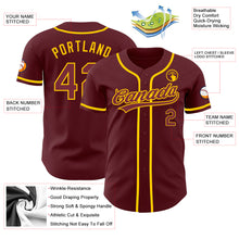Load image into Gallery viewer, Custom Burgundy Yellow Authentic Baseball Jersey