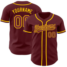 Load image into Gallery viewer, Custom Burgundy Yellow Authentic Baseball Jersey