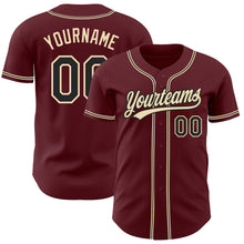 Load image into Gallery viewer, Custom Burgundy Black-City Cream Authentic Baseball Jersey