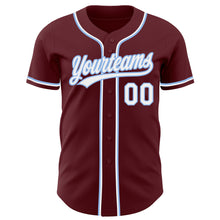 Load image into Gallery viewer, Custom Burgundy White-Light Blue Authentic Baseball Jersey
