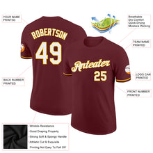 Load image into Gallery viewer, Custom Burgundy White-Yellow Performance T-Shirt