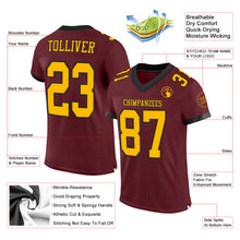 Load image into Gallery viewer, Custom Burgundy Gold-Black Mesh Authentic Football Jersey