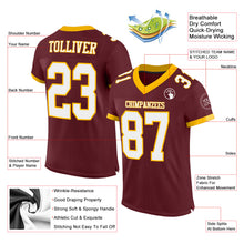 Load image into Gallery viewer, Custom Burgundy White-Gold Mesh Authentic Football Jersey