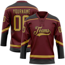 Load image into Gallery viewer, Custom Burgundy Old Gold-Black Hockey Lace Neck Jersey