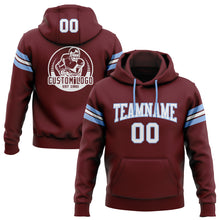 Load image into Gallery viewer, Custom Stitched Burgundy White-Light Blue Football Pullover Sweatshirt Hoodie