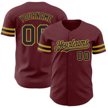 Load image into Gallery viewer, Custom Burgundy Black-Old Gold Authentic Baseball Jersey