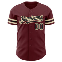 Load image into Gallery viewer, Custom Burgundy Black-City Cream Authentic Baseball Jersey