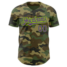 Load image into Gallery viewer, Custom Camo Purple-Neon Green Authentic Salute To Service Baseball Jersey