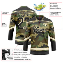 Load image into Gallery viewer, Custom Camo Black-Cream Salute To Service Hockey Lace Neck Jersey