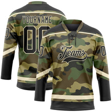 Load image into Gallery viewer, Custom Camo Black-Cream Salute To Service Hockey Lace Neck Jersey
