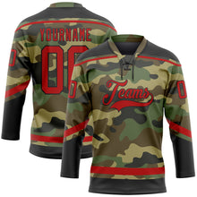 Load image into Gallery viewer, Custom Camo Red-Black Salute To Service Hockey Lace Neck Jersey