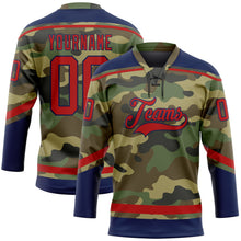 Load image into Gallery viewer, Custom Camo Red-Navy Salute To Service Hockey Lace Neck Jersey