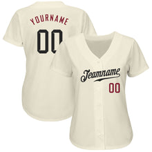 Load image into Gallery viewer, Custom Cream Black-Crimson Authentic Baseball Jersey