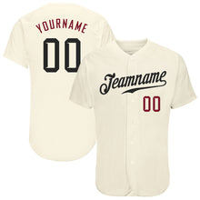 Load image into Gallery viewer, Custom Cream Black-Crimson Authentic Baseball Jersey