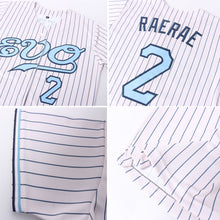 Load image into Gallery viewer, Custom Cream Navy Pinstripe Light Blue-Navy Authentic Baseball Jersey