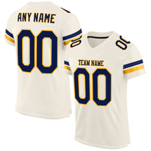 Load image into Gallery viewer, Custom Cream Navy-Gold Mesh Authentic Football Jersey
