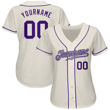 Load image into Gallery viewer, Custom Cream Purple-Gray Authentic Baseball Jersey