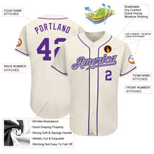 Load image into Gallery viewer, Custom Cream Purple-Gray Authentic Baseball Jersey