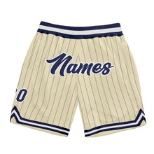 Load image into Gallery viewer, Custom Cream Navy Pinstripe Navy-White Authentic Basketball Shorts
