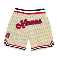 Load image into Gallery viewer, Custom Cream Navy Pinstripe Red-Navy Authentic Basketball Shorts