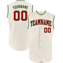 Load image into Gallery viewer, Custom Cream Red-Green Authentic Sleeveless Baseball Jersey