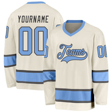 Load image into Gallery viewer, Custom Cream Light Blue-Steel Gray Hockey Jersey